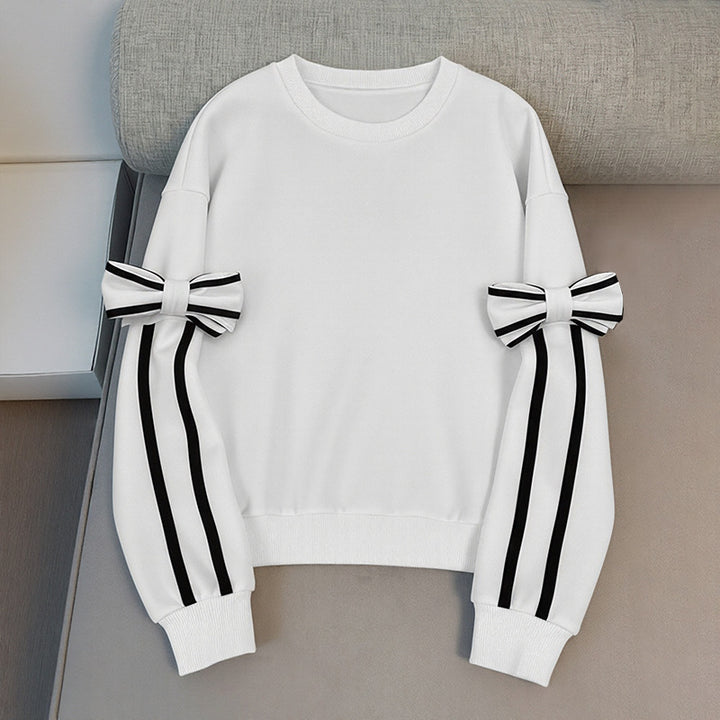 Damen Sweatshirt mit Zierstreifen und Schleifendetail an den Ärmeln – Mavelle