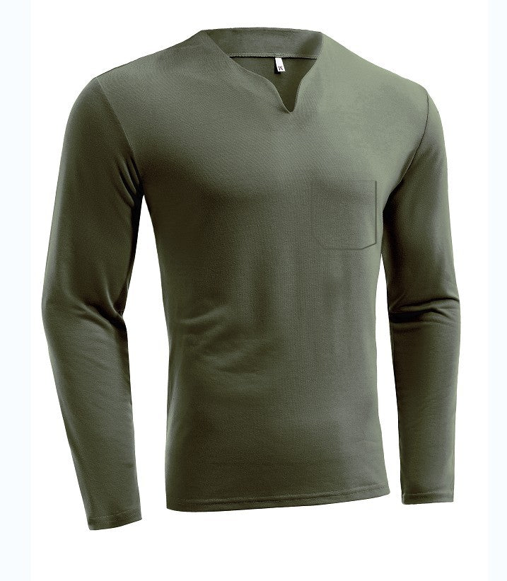 Herren nan Langarmshirt mit V-Ausschnitt Slim Fit Baumwollmix und elastischem Komfortbund Echo Archiv