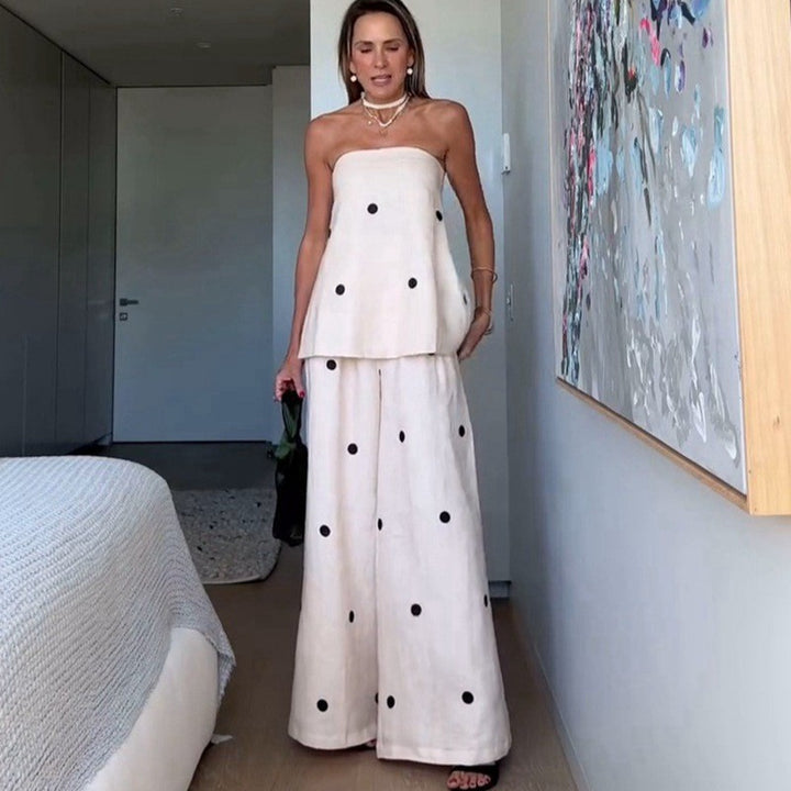 Damen nan zweiteiliges Bandeau-Ensemble mit verlängertem Top und bodenlanger Marlenehose Echo Archiv