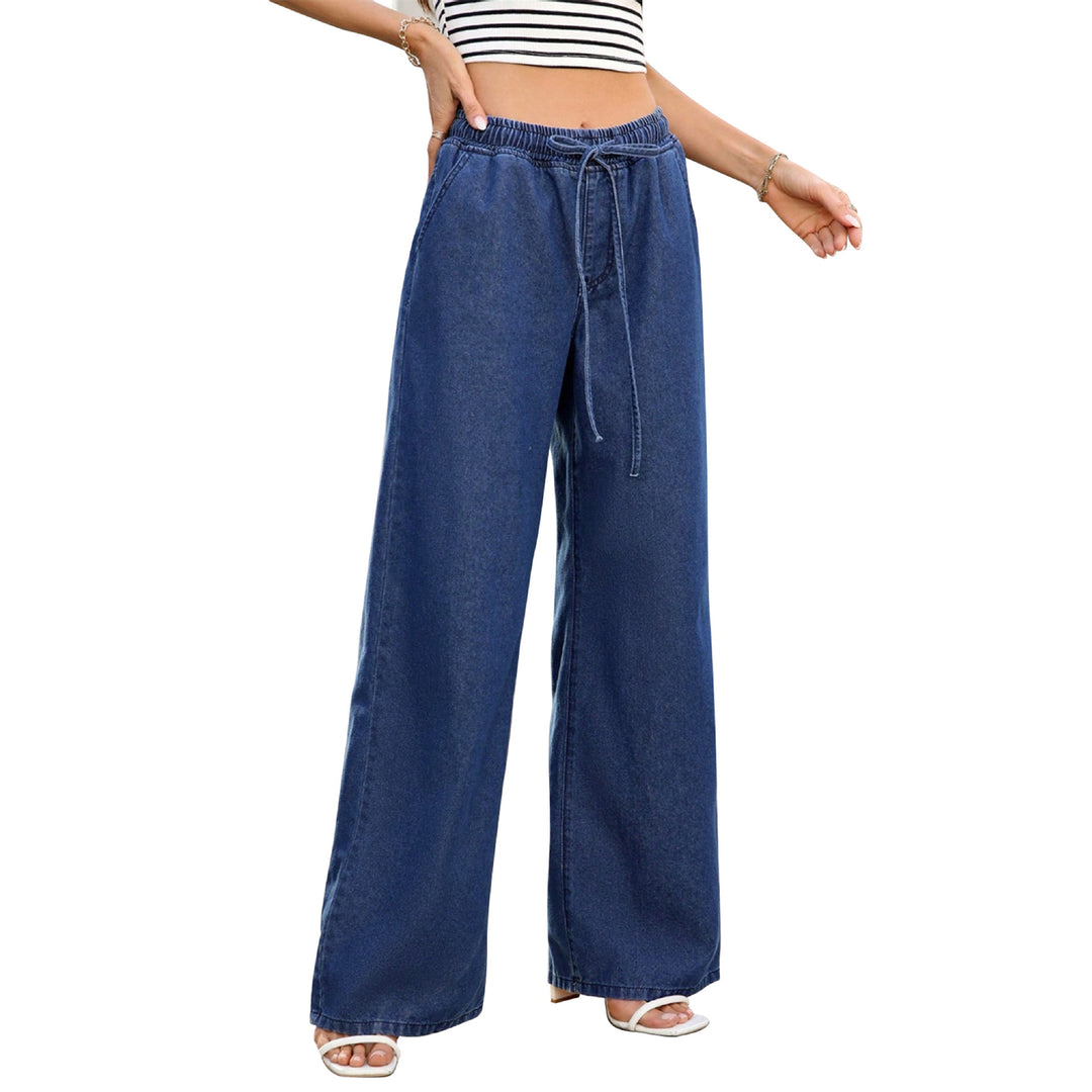Damen hochgeschnittene weite Denim-Hose mit elastischem Tunnelzugbund Echo Archiv