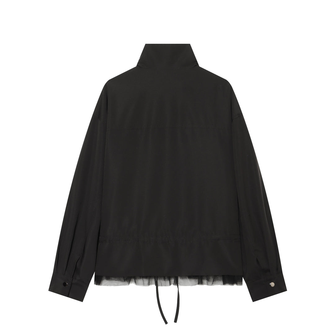 Damen leichte taillierbare Windjacke mit Stehkragen, Tunnelzug und Tüllbesatz Echo Archiv