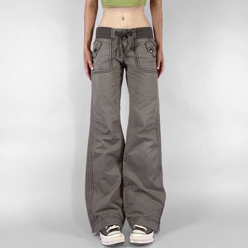 Damen High‑Waist Schlaghose aus Baumwollmix mit Elastikbund, Tunnelzug und aufgesetzten Taschen – Avélisse