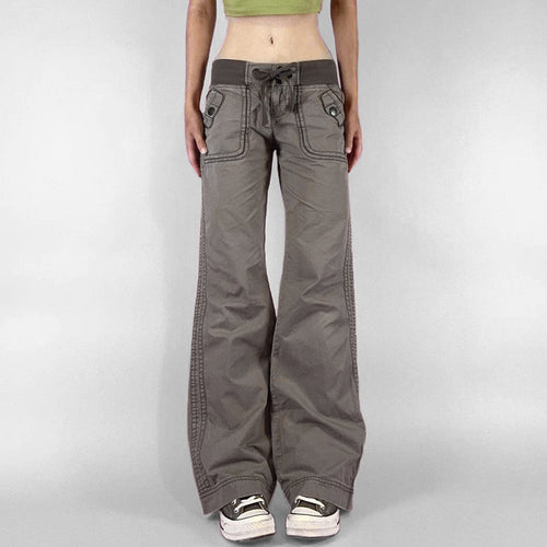 Damen High‑Waist Schlaghose aus Baumwollmix mit Elastikbund, Tunnelzug und aufgesetzten Taschen – Avélisse