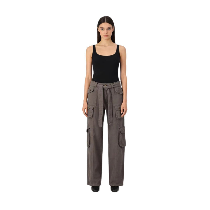 Damen nan weite Cargo-Hose mit hoher Taille, Bindegürtel und mehreren aufgesetzten Klappentaschen Echo Archiv