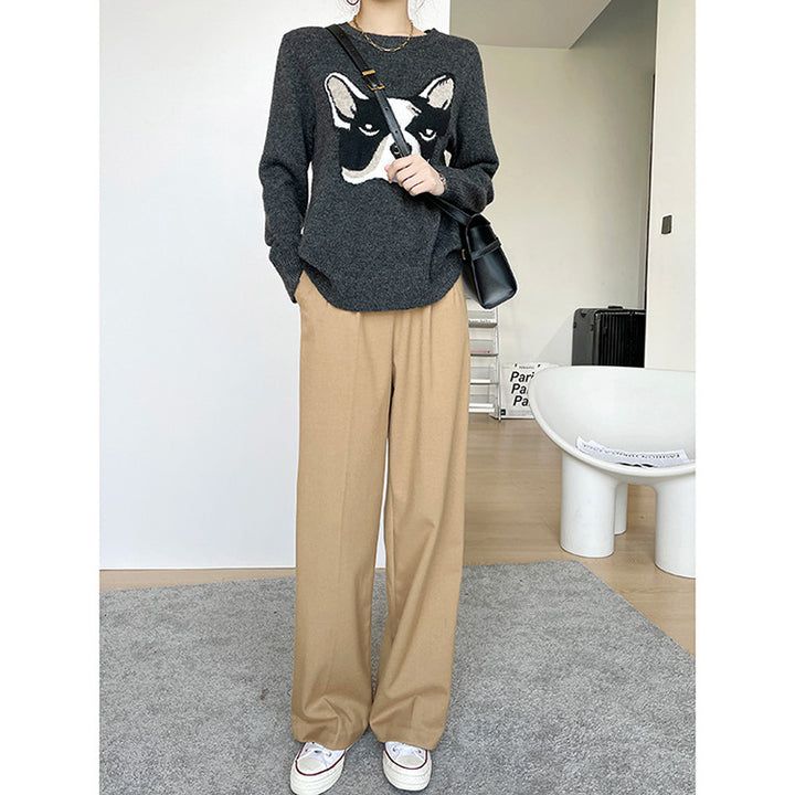 Damen Elegante und bequeme hoch taillierte Stoffhose Echoarchiv
