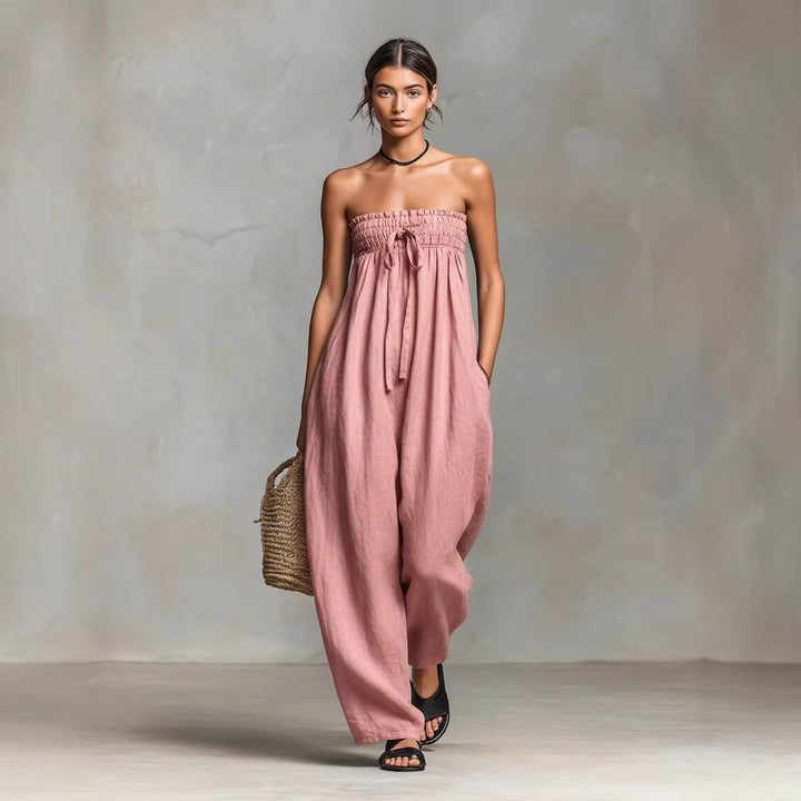 Damen Lässiges Sommer-Jumpsuit mit Raffungen und praktischen Taschen Echo Archiv