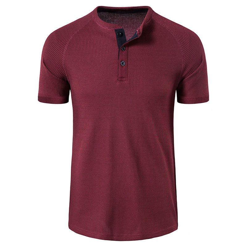 Herren Kurzarm-Henley-Shirt mit strukturiertem Gewebe und eleganter Knopfleiste Echoarchiv