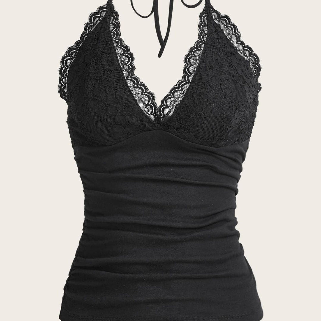 Damen Spitzen- und Jersey-Top mit raffiniertem Ausschnitt und verstellbaren Trägern Echo Archiv