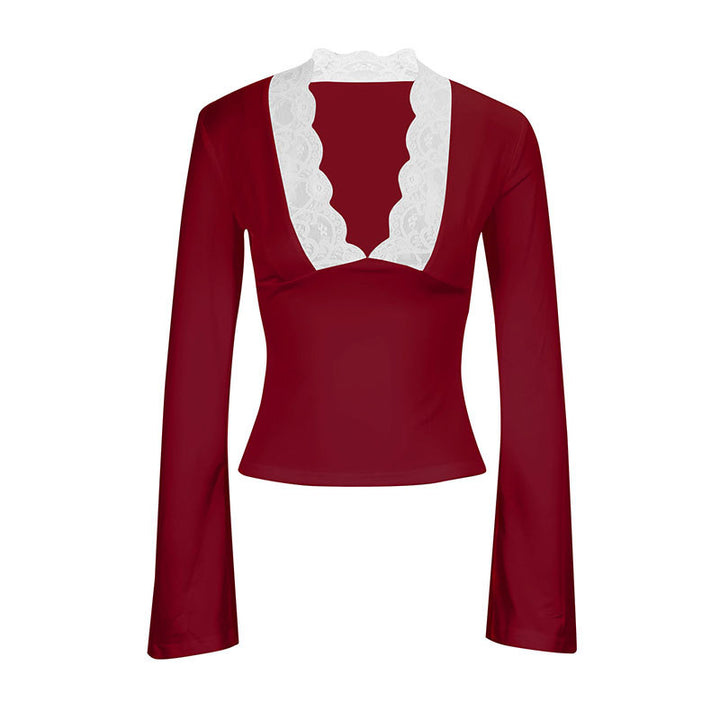 Damen Elegantes Langarm-Top mit Spitzenkragen Echo Archiv