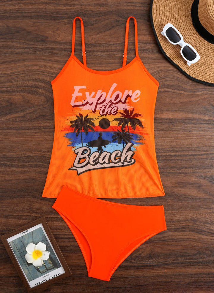 Damen Sportliches Tankini-Set mit trendigem Druck Echo Archiv