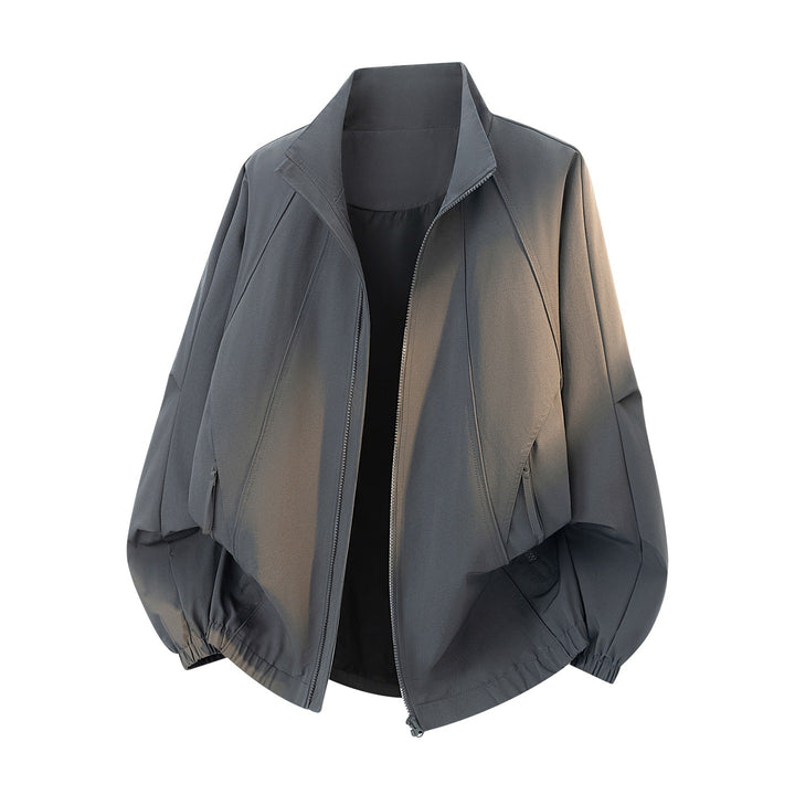 Herren Oversize-Funktionsjacke im Bomberstil mit Stehkragen, Kordelzugsaum und diagonalem Nahtdesign Echoarchiv