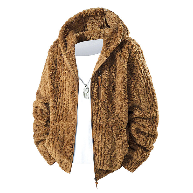 Herren Kuschelige Teddy-Fleece Kapuzenjacke mit durchgehendem Reißverschluss und Brusttasche Echo Archiv