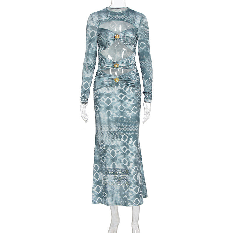 Damen Maxikleid mit transparenten Einsätzen und raffinierten Rüschendetails Echo Archiv