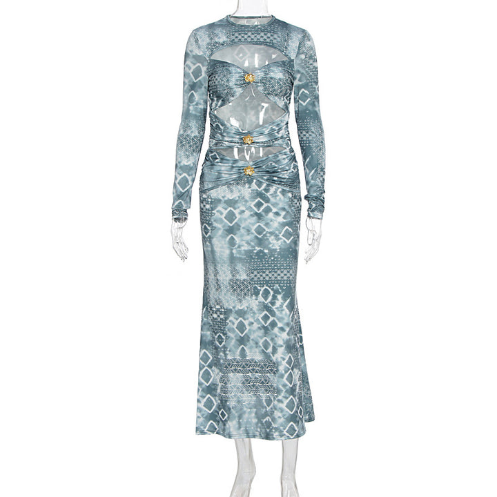 Damen Maxikleid mit transparenten Einsätzen und raffinierten Rüschendetails Echo Archiv