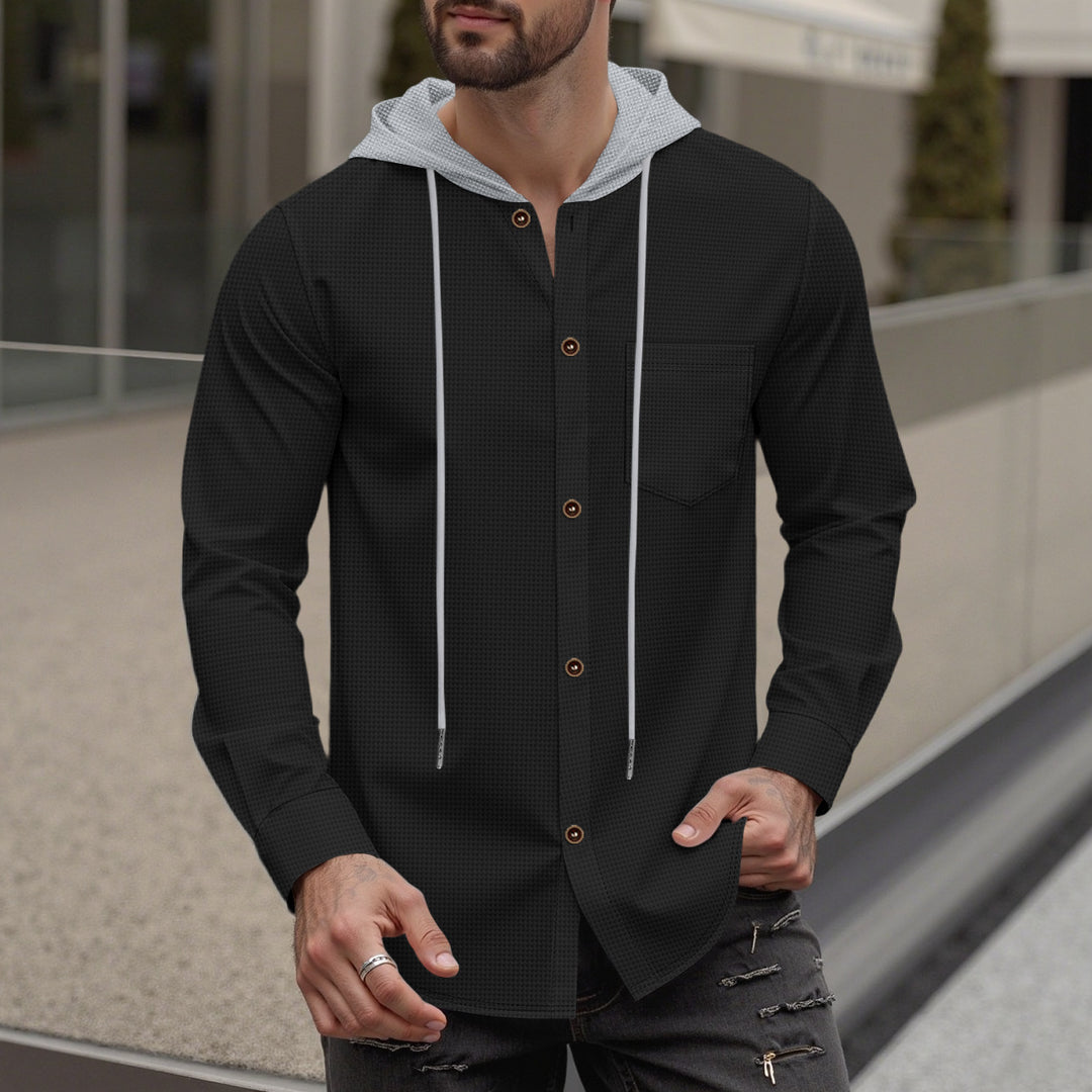 Herren modisches Kapuzenshirt mit Knopfleiste und praktischer Brusttasche Echoarchiv