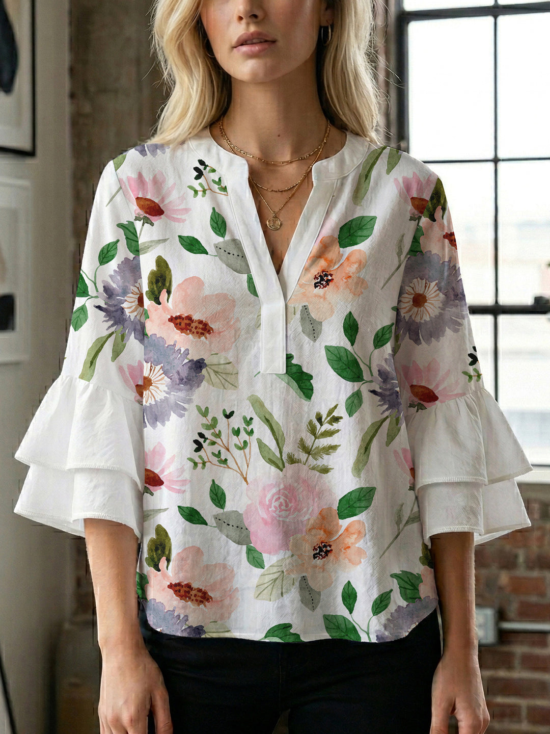 Damen Bluse mit Rüschendetails und auffälligem Animal-Print Echo Archiv