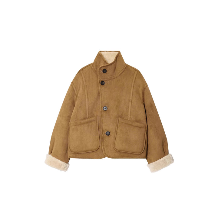Damen Kurze Veloursjacke mit Teddyfutter, hohem Stehkragen und aufgesetzten Taschen Echo Archiv