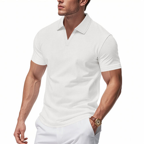 Herren Kurzarm-Polohemd mit strukturiertem Design und modernem V-Ausschnitt Echoarchiv