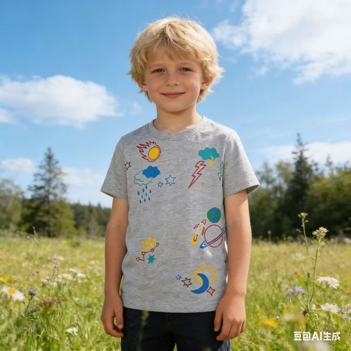 Jungen T-Shirt mit kreativen Weltraumstickereien Echo Archiv