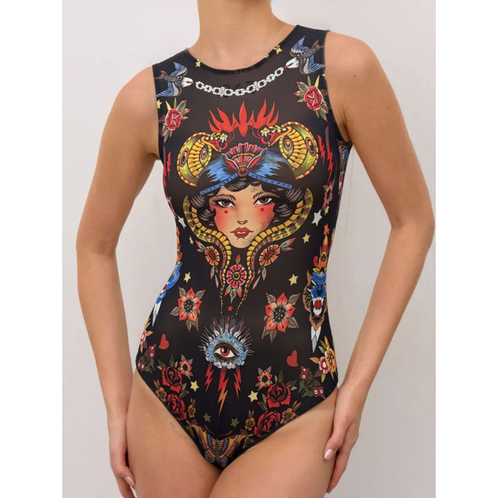 Damen Sportbadeanzug mit modernem Grafikdesign und hohem Neck Echo Archiv