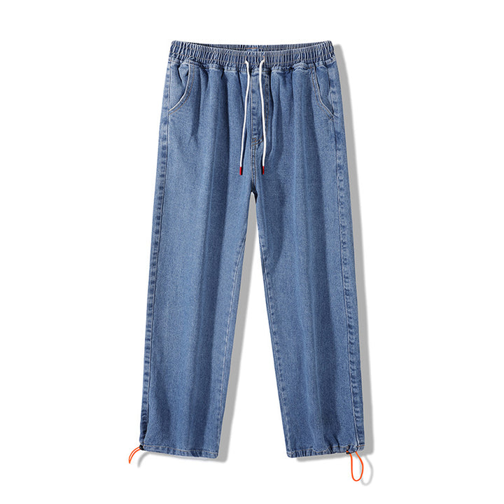 Herren Weite Denim-Jogginghose mit Elastbund, Tunnelzug & verstellbaren Beinabschlüssen Echoarchiv