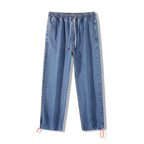 Herren Weite Denim-Jogginghose mit Elastbund, Tunnelzug & verstellbaren Beinabschlüssen Echoarchiv