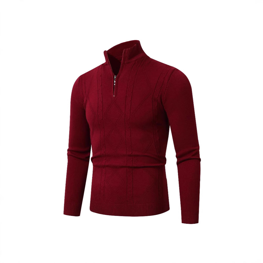 Herren Strickpullover mit modernem Zopfmuster und hohem Stehkragen Echoarchiv