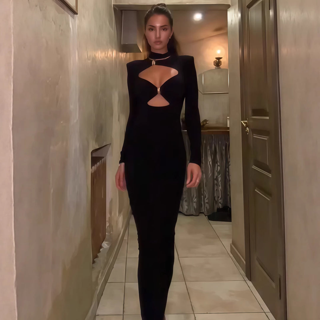 Damen Elegantes Maxikleid mit hochgeschlossenem Dekolleté und raffinierten Cut-Outs Echo Archiv