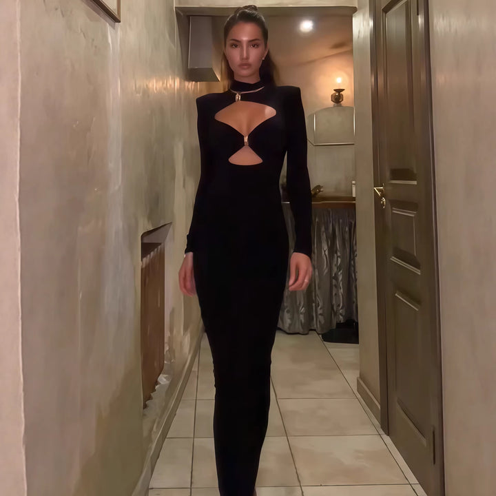 Damen Elegantes Maxikleid mit hochgeschlossenem Dekolleté und raffinierten Cut-Outs Echo Archiv