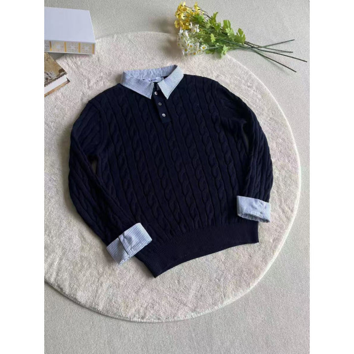 Damen nan gestrickter Polo-Pullover mit Zopfmuster und eingesetztem Hemdkragen Echo Archiv