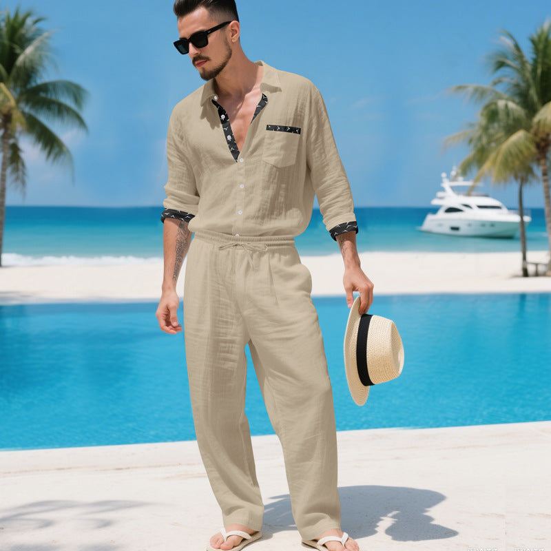 Herren elegante Leinenbluse mit praktischen Taschen Echoarchiv