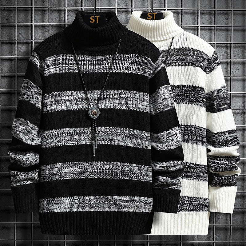 Herren Strickpullover mit hohem Kragen und modernem Streifenmuster Echoarchiv