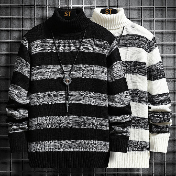 Herren Strickpullover mit hohem Kragen und modernem Streifenmuster Echoarchiv