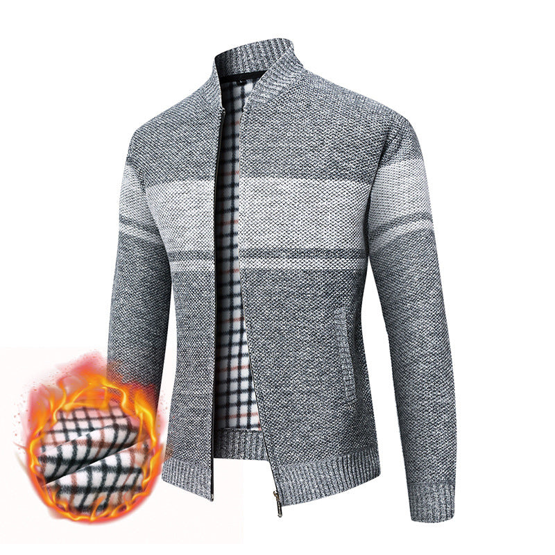 Herren Thermo-Strickzipjacke mit Stehkragen und kariertem Fleecefutter Echo Archiv