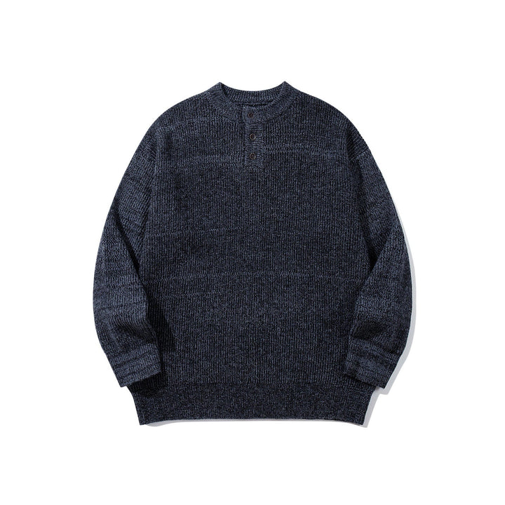 Herren Grobstrick-Henleypullover mit halber Knopfleiste und Rippbündchen Echoarchiv