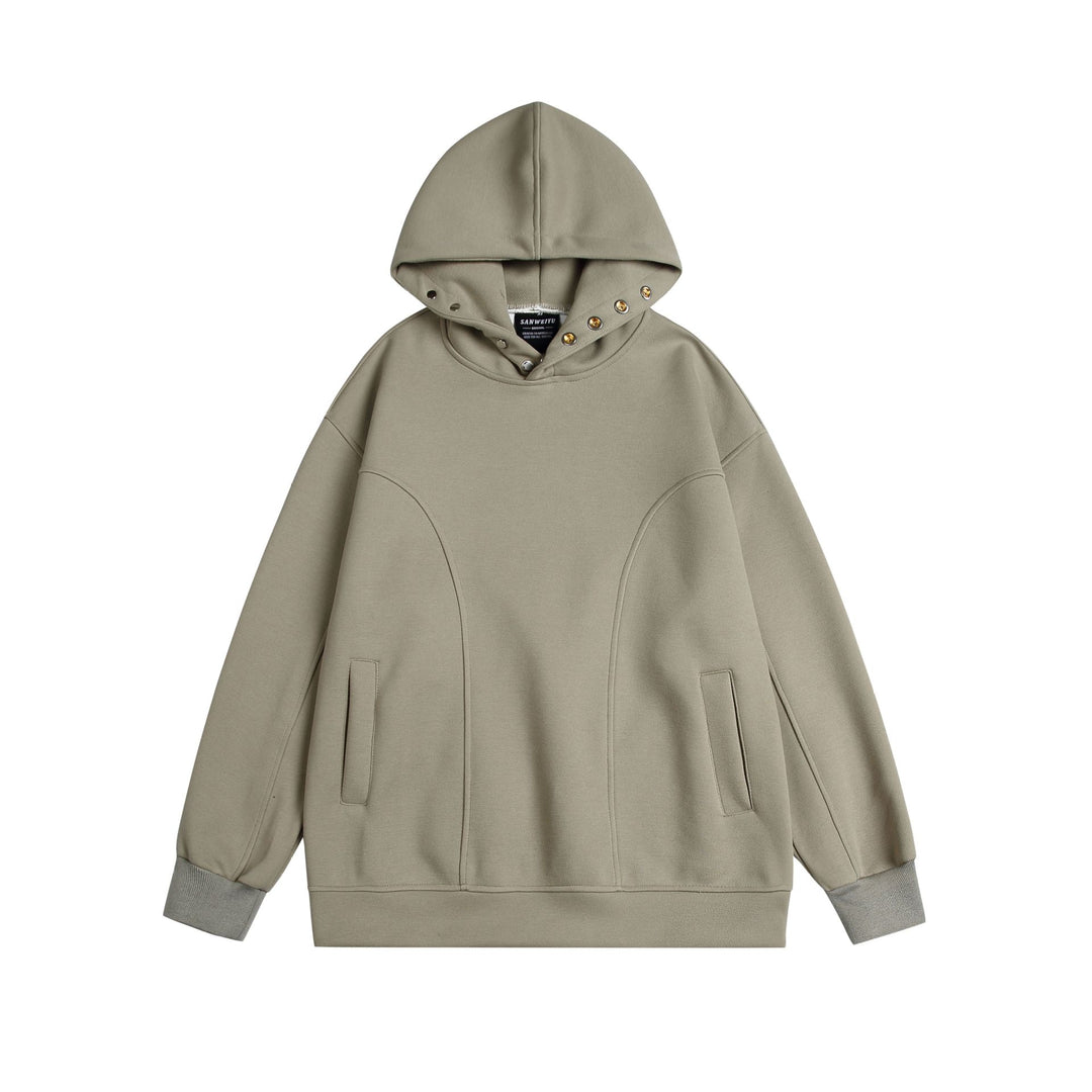 Unisex Oversize Kapuzenpullover mit Druckknopffunnel und Teilungsnähten Echoarchiv