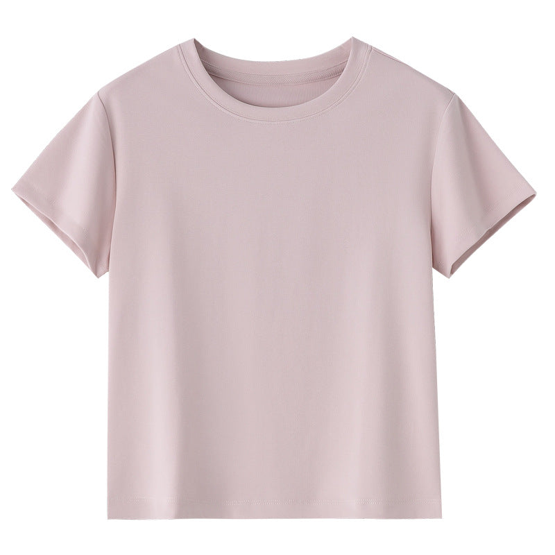 Damen Kurzgeschnittenes Boxy-T-Shirt aus weichem Baumwollstretch mit Rundhalsausschnitt Echo Archiv