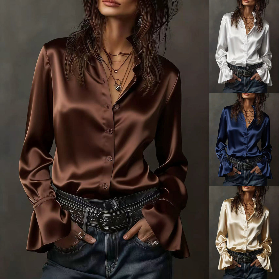 Damen Elegante Seidenbluse mit Raffungen an den Ärmeln Echo Archiv