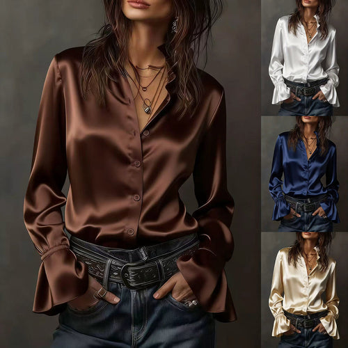 Damen Elegante Seidenbluse mit Raffungen an den Ärmeln Echo Archiv