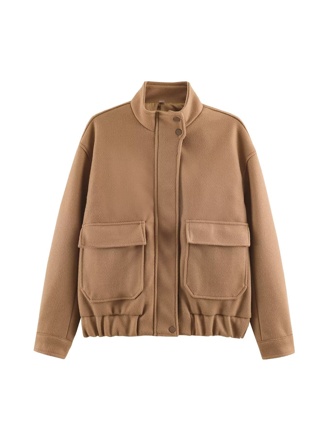 Damen Boxy Wollmix‑Blousonjacke mit Stehkragen, großen Pattentaschen und elastischem Saum Echo Archiv