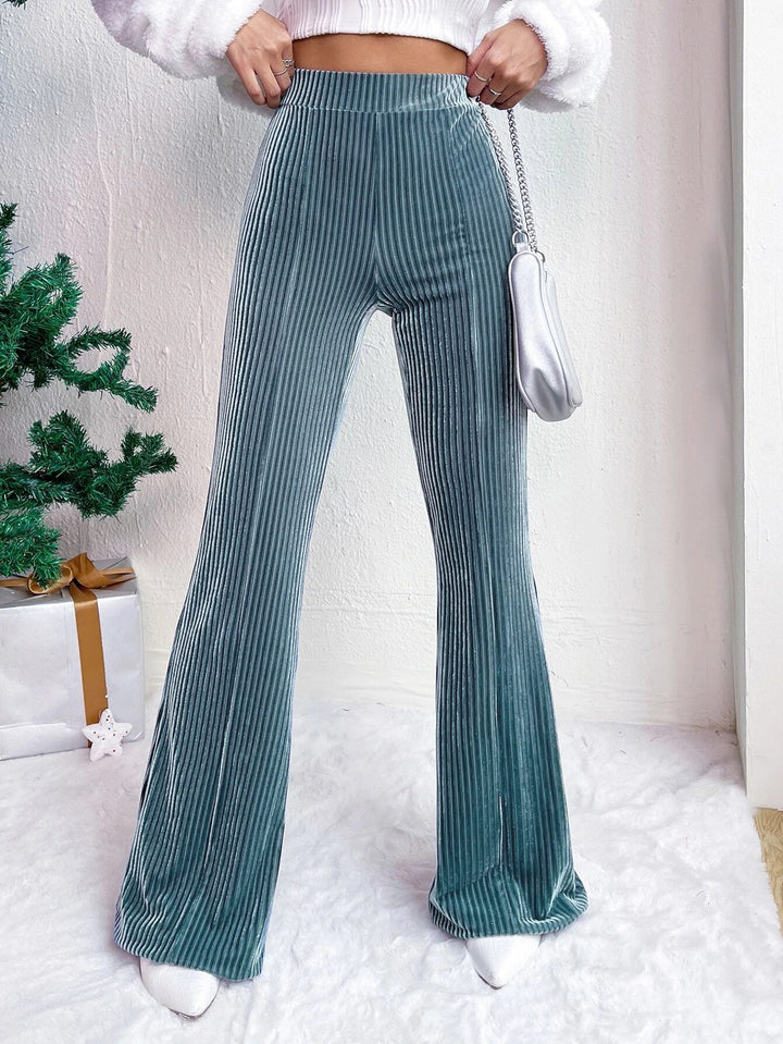 Damen Hochtaillierte gerippte Samt-Hose mit weitem Bein Echo Archiv