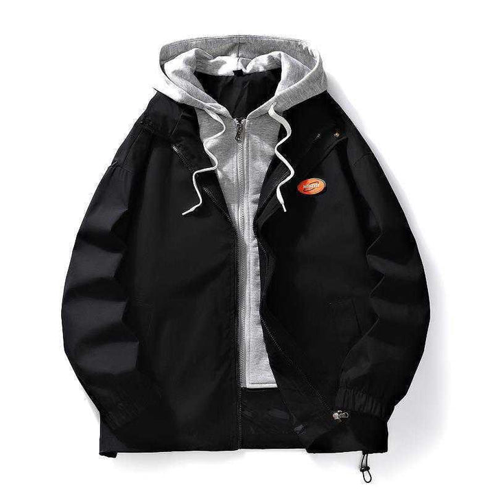 Herren mehrlagige Übergangsjacke mit Kapuzen-Innenlayer und Smiley-Graffiti-Print Echoarchiv