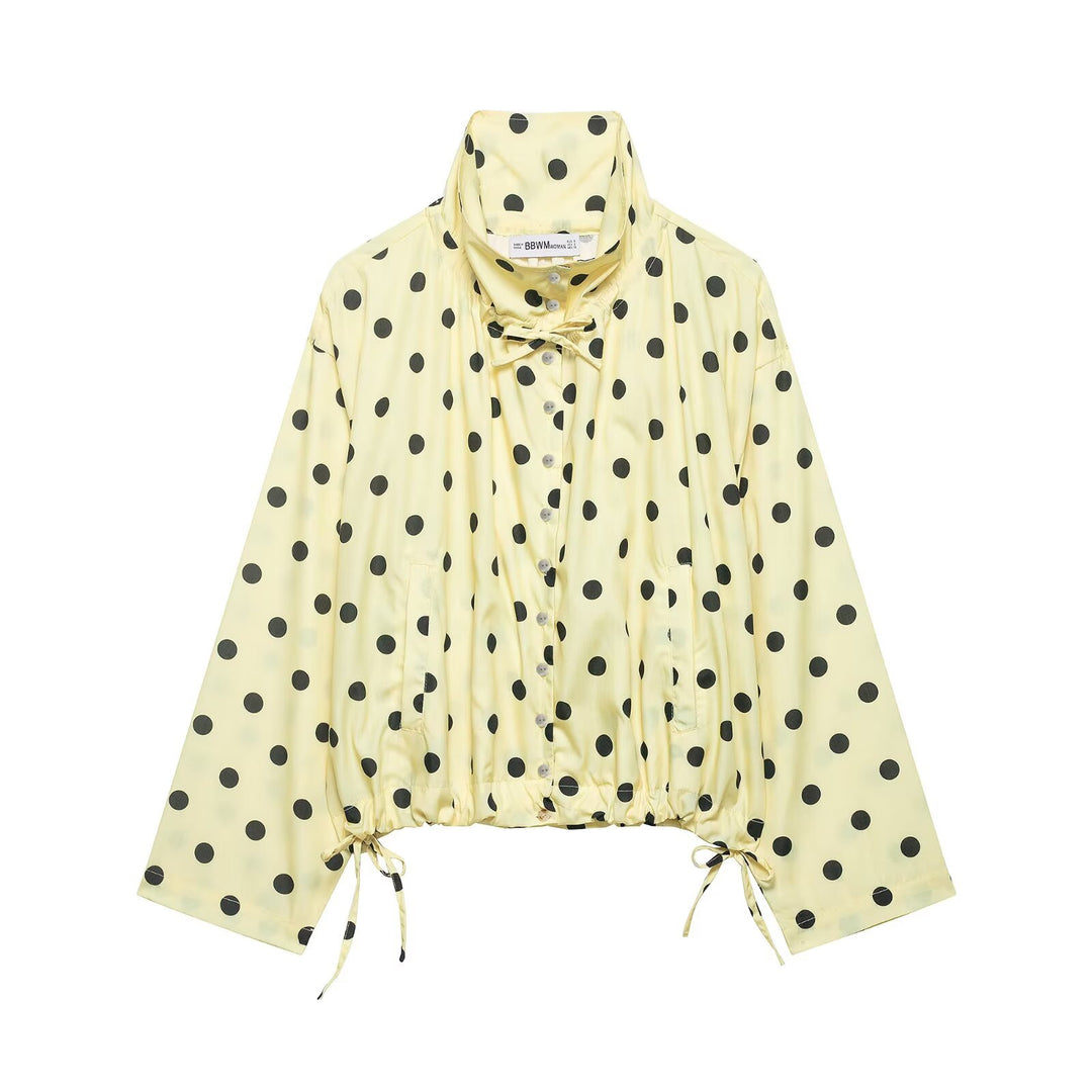 Damen nan leichte gepunktete Windbreaker-Jacke mit Tunnelzug und Stehkragen Echo Archiv