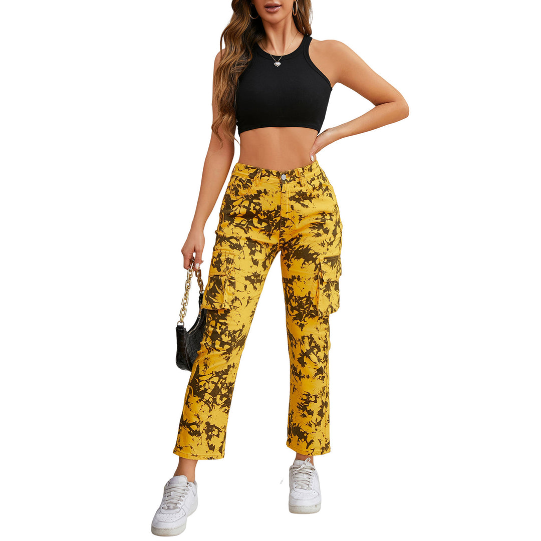 Damen Cargo-Hose mit Tie-Dye-Muster, hoher Bund und aufgesetzten Taschen Echo Archiv