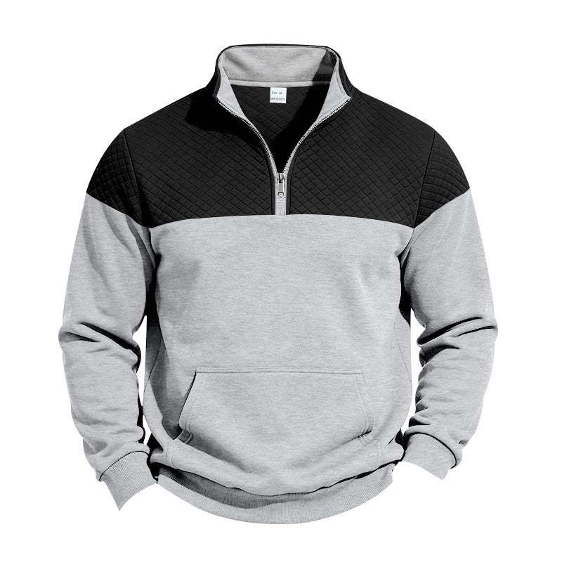 Herren Stehkragen-Sweatshirt mit Halbzip, gesteppter Schulterpasse und Kängurutasche Echoarchiv