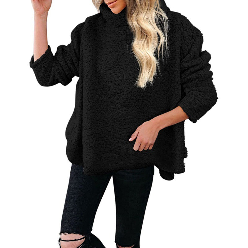 Damen Oversize-Sherpa-Pullover mit hohem Rollkragen, verlängertem Rückensaum und lässiger Silhouette Echo Archiv