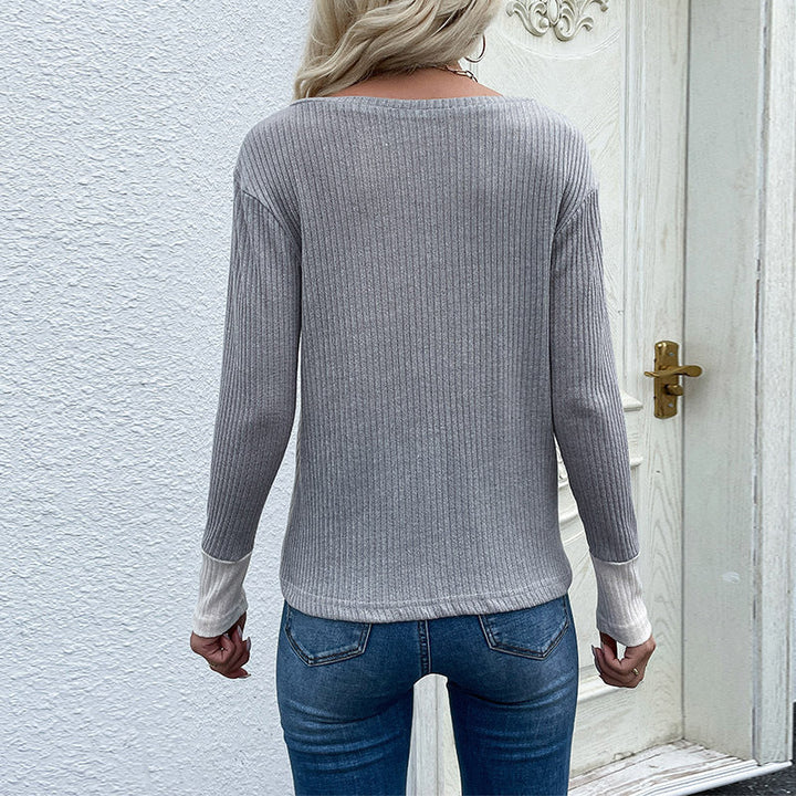Damen Langärmeliges Colorblock-Shirt mit Leoprint, Rippärmeln und Brusttasche Echoarchiv