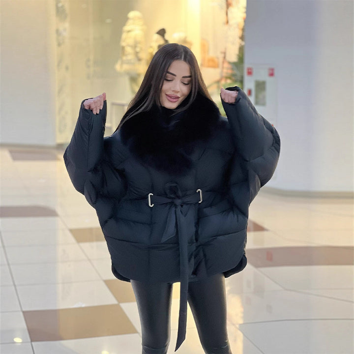 Damen Oversize Steppjacke mit Taillengürtel und Kunstfellkragen Echo Archiv
