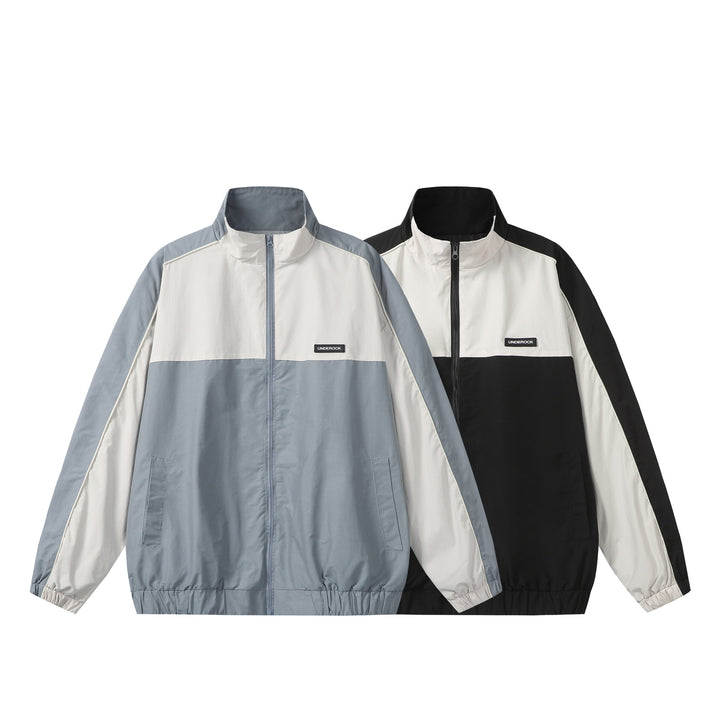 Unisex Sportive Colorblock-Trackjacke mit Stehkragen und durchgehendem Reißverschluss Echoarchiv