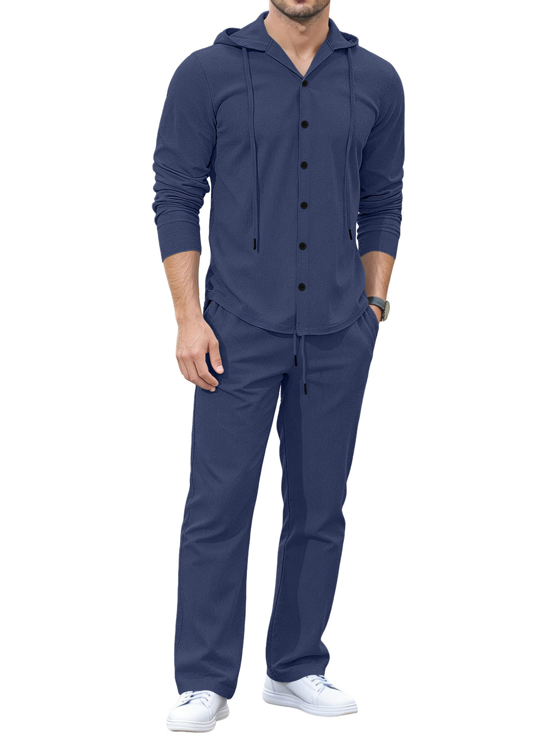 Herren Lässiges Knopf‑Hoodie Lounge‑Set aus Jersey mit Kordelzug und Komfort‑Jogger – Cavarno